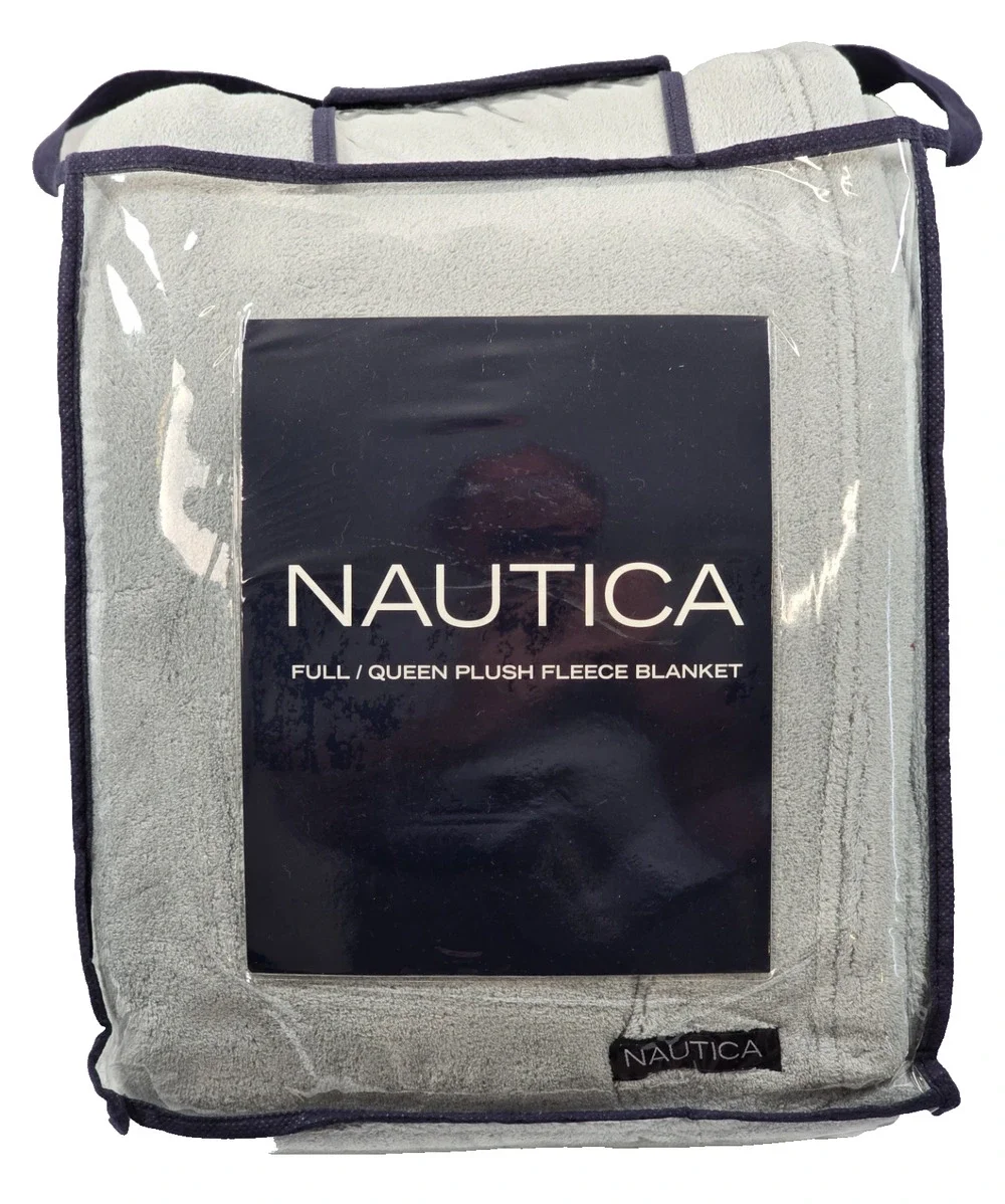 Nautica Plush Fleece Solid Light Gray Full/Queen Blanket, New